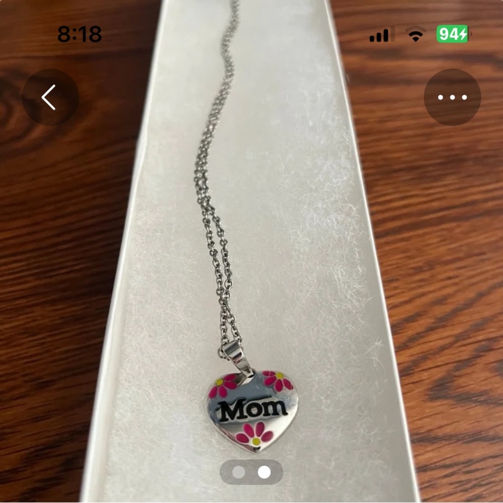 Silver Heart 'Mom' Necklace with Pink and Yellow Accents